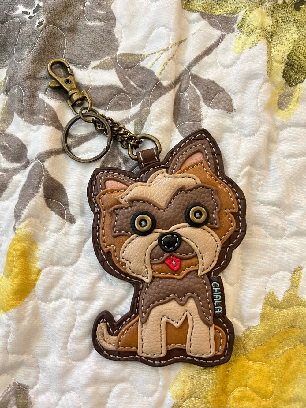 Chala Brown & Tan Yorkie Dog Keychain Leather Bag Charm